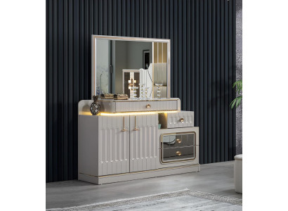 Cómoda de lujo con espejo Dormitorio muebles estilo blanco Mueble aparador.