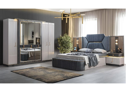 Set de dormitorio Cama 2 mesitas de noche Armario de 4 piezas Diseño Armario