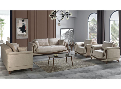 Juego de sofá 3+2+1+1 de madera para sala de estar de lujo, moderno, de tela, completamente nuevo.