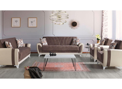 Sofá cama conjunto de sofás 3+2+1+1 asientos textil sofá sillón juego completo marrón