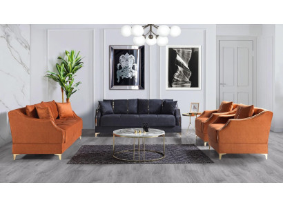 Juego de sofás 3+2+1+1 salón conjunto completo de tela sofá sillón madera nuevo