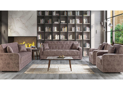 Conjunto de sofás 3211 de madera Sala de estar Sofá de lujo Tela Completo Muebles de sofá