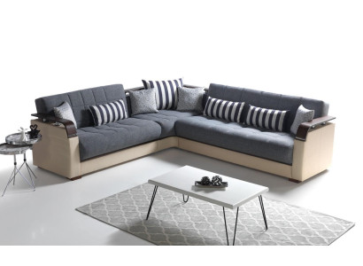 Sofá esquinero L de lujo moderno en forma de L para sala de estar de color gris.