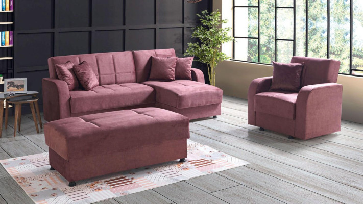 Set de sala de estar de lujo, sillón, sofá esquinero, taburete en forma de L, conjunto moderno completo de relajación.