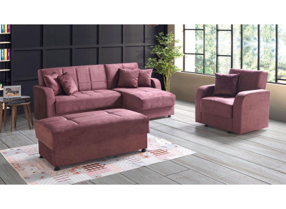 Set de sala de estar de lujo, sillón, sofá esquinero, taburete en forma de L, conjunto moderno completo de relajación.