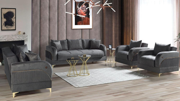 Sofá 3+2+1+1 Asientos Juego de Muebles de Lujo Moderno Gris 4 Piezas