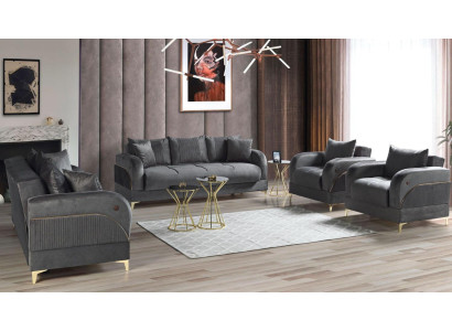 Sofá 3+2+1+1 Asientos Juego de Muebles de Lujo Moderno Gris 4 Piezas