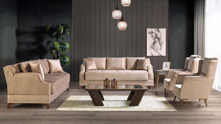 Sofá de 3 plazas + 2 plazas + 1 plaza + 1 sillón individual conjunto de sillones modernos, muebles de relajación de lujo color beige.
