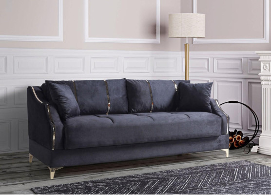 Lujo sofá de 3 plazas Muebles de sala Sofá elegante Textil Negro 208cm