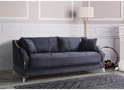 Lujo sofá de 3 plazas Muebles de sala Sofá elegante Textil Negro 208cm