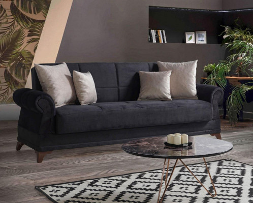 Sofá de lujo de 3 plazas en tela negro Sofá de diseño 3 piezas nuevos Conjunto de relajación