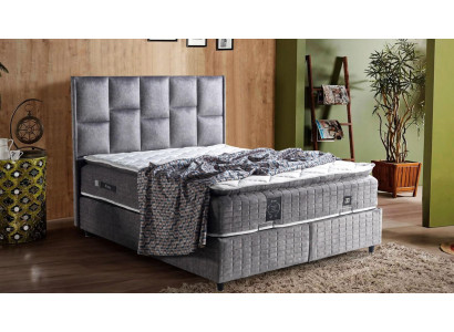 Diseño de cama Camas de lujo Beige Muebles de dormitorio tapizados Plata 160x200