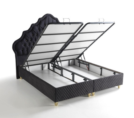 Diseño de camas de lujo negras con tapizado, muebles de dormitorio estilo Chesterfield.