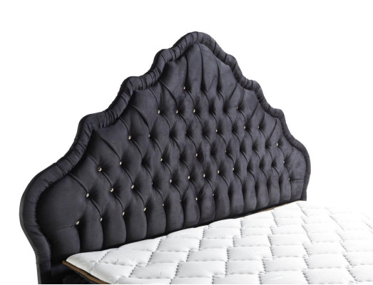 Diseño de camas de lujo negras con tapizado, muebles de dormitorio estilo Chesterfield.