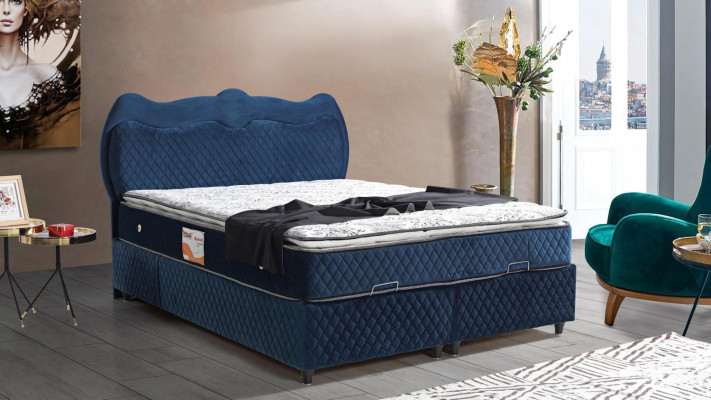 Diseño de cama Cama de lujo Azul Acolchado Muebles de dormitorio de lujo Moderno Boxspring