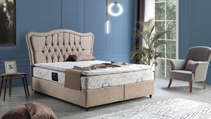 Diseño de cama de lujo beige moderna de 160x200.
