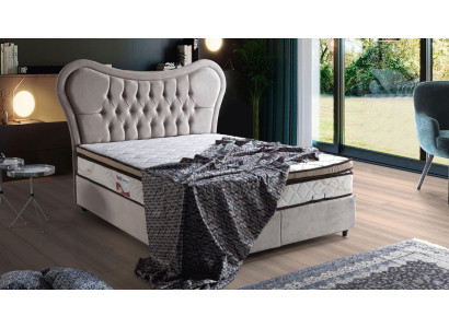 Diseño de cama Lujo beige muebles de dormitorio con tapizado Chesterfield 160x200