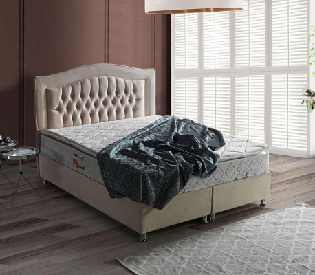 Diseño de cama Cama de lujo Beige Muebles de dormitorio tapizados Plata Chesterfield