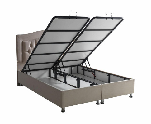 Diseño de cama Cama de lujo Beige Muebles de dormitorio tapizados Plata Chesterfield