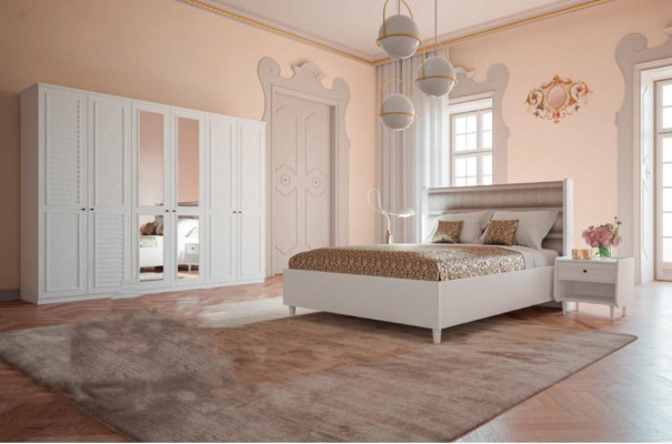 Juego de dormitorio cama 2 mesitas de noche armario 4 piezas diseño de lujo