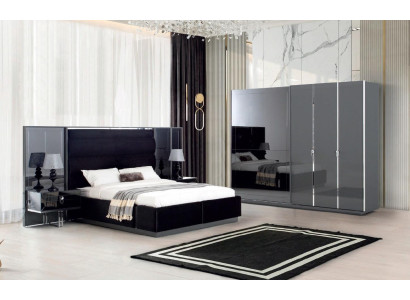 Juego de dormitorio de lujo gris conjunto de cama mesitas de noche armario de 4 piezas.