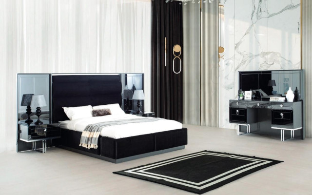 Cama Mesa de noche Tocador 4 piezas Conjunto de dormitorio Diseño Moderno Lujo