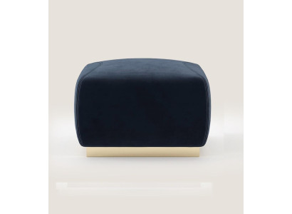 Diseñador de lujo Taburete azul con borde de acero inoxidable, tapizado en textil, mueble nuevo.