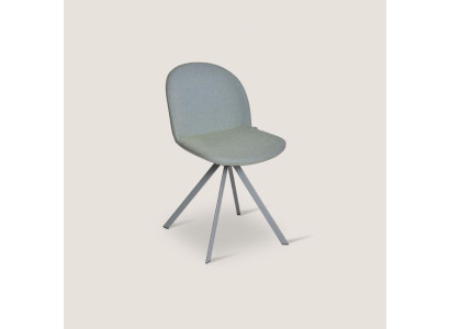 Silla gris de comedor tapizada de diseñador de una plaza con patas de acero inoxidable nuevo.