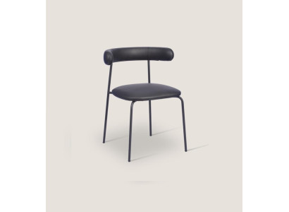 Silla de acero inoxidable negro, sillas de cuero artificial, muebles de comedor de una plaza.