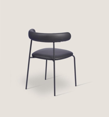 Silla de acero inoxidable negro, sillas de cuero artificial, muebles de comedor de una plaza.