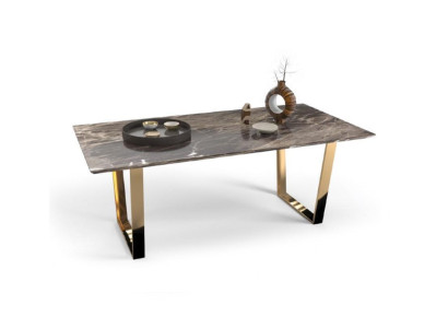 Mesa de comedor de lujo rectangular, mesas de diseñador, patas de acero inoxidable, nueva.