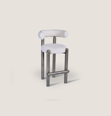 Diseñador taburete blanco con patas de acero inoxidable - mueble de bar de lujo de una plaza