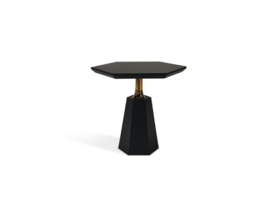 Elegante mesa auxiliar negra de seis lados para sala de estar, mesa de centro.