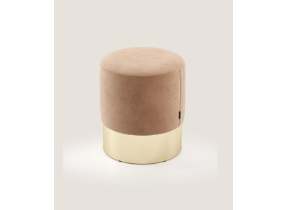 Puf beige, diseño de taburete, reposapiés auxiliar, asiento acolchado, textil.