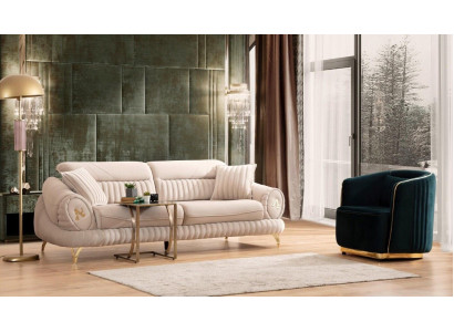 Sofá de 3 plazas con sillón blanco diseño de lujo moderno y elegante.