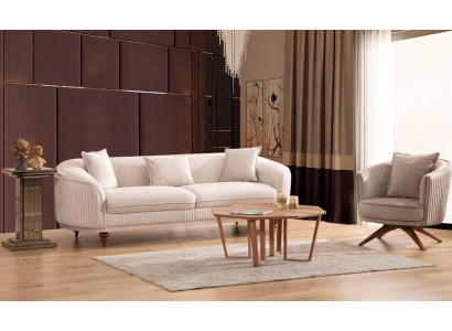 Sofá de 3 plazas. Sillón elegante de diseño moderno de lujo con muebles de madera tapizados.