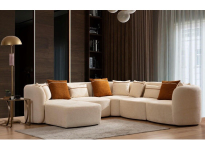 Sala de estar Beige Sofá moderno en forma de L Sofá de esquina con asientos Möbelacolchado