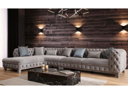 Sofá de esquina en forma de L Diseño Chesterfield Sofá moderno de tela textil Nuevo