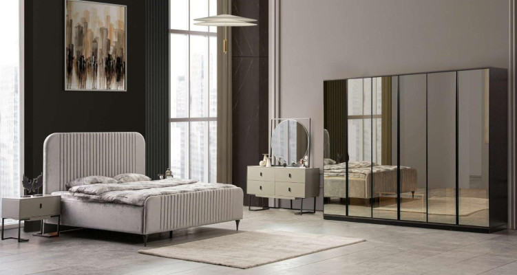 Cama 2x Mesitas de noche Conjunto de dormitorio Diseño Moderno Lujo Set 5 piezas.