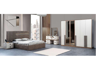 Cama 2x mesitas de noche Tocador con espejo Conjunto de 5 piezas Estilo italiano