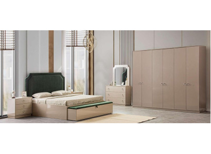 Cama 2x Mesitas de noche 5 piezas Juego de dormitorio Diseño Lujo Moderno Tapizado.