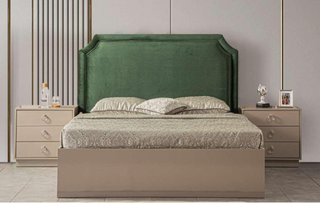 Cama 2x Mesitas de noche 5 piezas Juego de dormitorio Diseño Lujo Moderno Tapizado.
