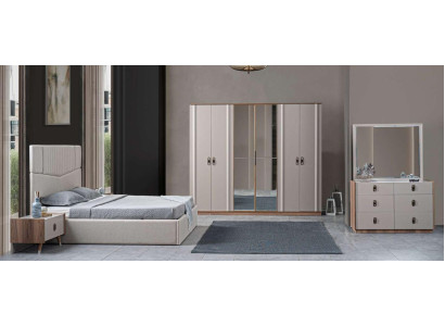 Cama 2x mesitas de noche 5 piezas. Dormitorio Cama de matrimonio Diseño Muebles Nuevo Conjunto