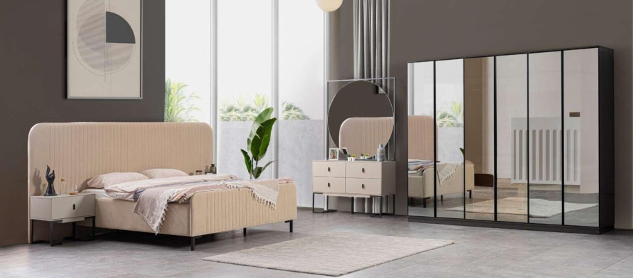 Juego de dormitorio Cama 2x Mesitas de noche Tocador Muebles de diseñador 5 piezas.