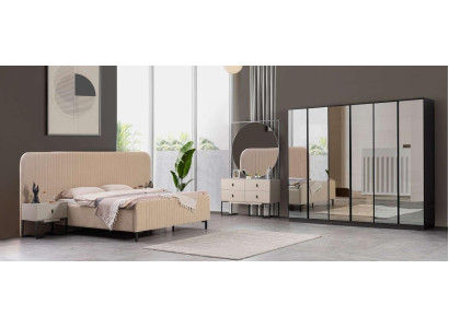 Juego de dormitorio Cama 2x Mesitas de noche Tocador Muebles de diseñador 5 piezas.