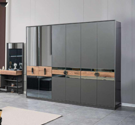 Dormitorio Armario de lujo Gris Armario Madera Muebles modernos Nuevos