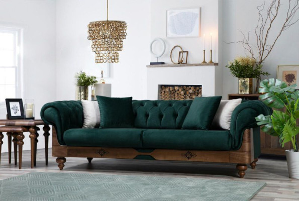 Moderno juego de sofás Chesterfield bicolor 3+3+1 plazas muebles de lujo.