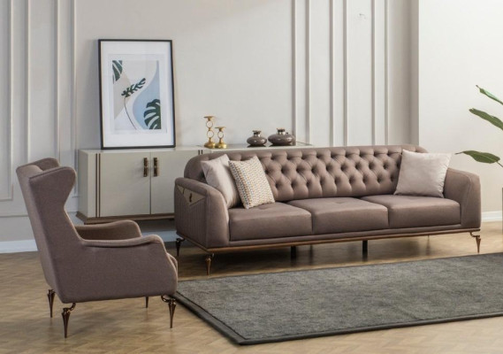 Sofá Chesterfield beige para sala de estar, juego de sofás de lujo de 3+1 plazas, nuevo.