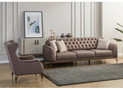 Sofá Chesterfield beige para sala de estar, juego de sofás de lujo de 3+1 plazas, nuevo.