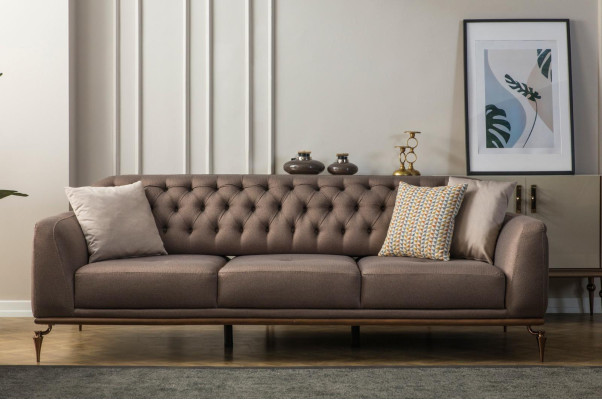 Sofá Chesterfield beige para sala de estar, juego de sofás de lujo de 3+1 plazas, nuevo.